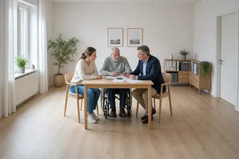 „Rentenbeiträge für Pflegepersonen – Kosten“: Eine pflegende Angehörige prüft Unterlagen zur Vereinbarkeit von Beruf, Absicherung und Pflege.