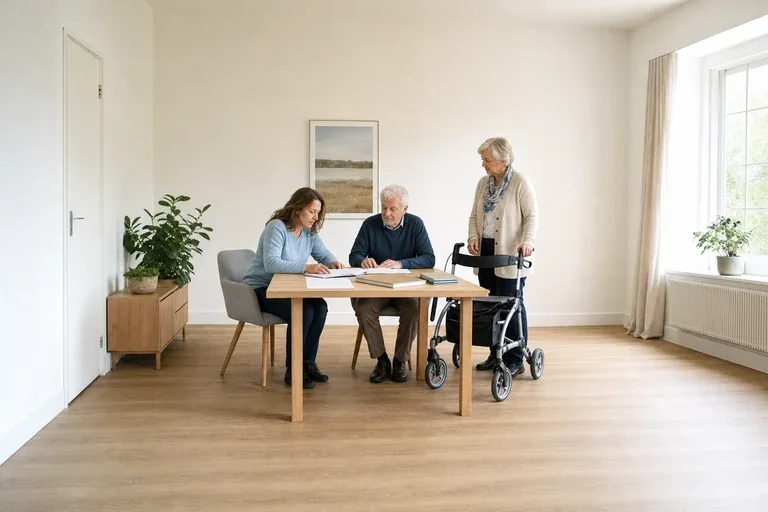 Rentenbeiträge für Pflegepersonen – Unterlagen „Rentenbeiträge für Pflegepersonen – Unterlagen“: Eine pflegende Angehörige prüft Unterlagen zur Vereinbarkeit von Beruf, Absicherung und Pflege.